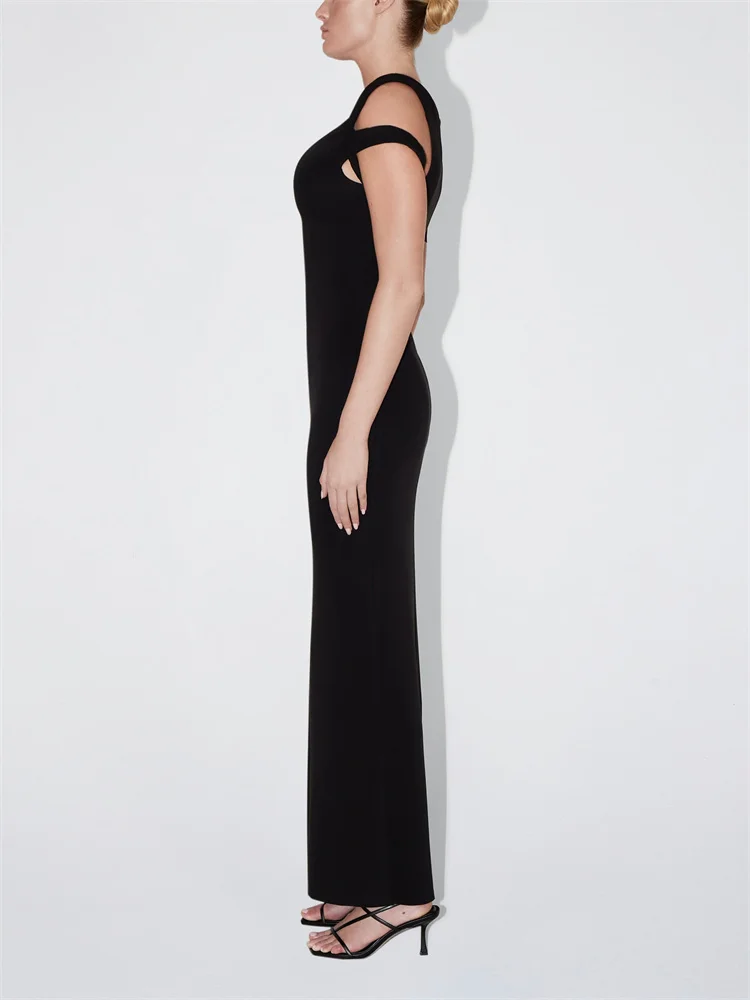 Ootddress Black Long Dress Female Slim High Waist Off-Shoulder Fashion Elegant Evening Partywear Dress Solid One-Shoulder Maxi Dress
