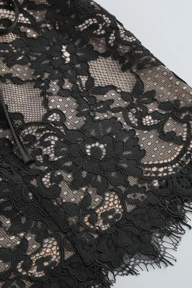 Strapless Lace Corset Bodice High Slit Tiered Ruffle Lace Mini Skirt Set