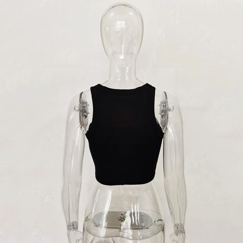 Ootddress Summer Cotton Sleeveless Vest For Women White Top Knit Ribbed Casual Tank Tops Female High Streetwear Cropped Top Camis