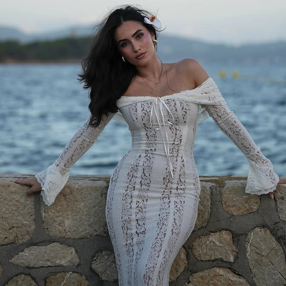 Ootddress Autumn/Winter Fashion Sexy Lace Tight Dress Women 2025 New Strapless Lace High Waist Tailored Dress Party Evening Dress