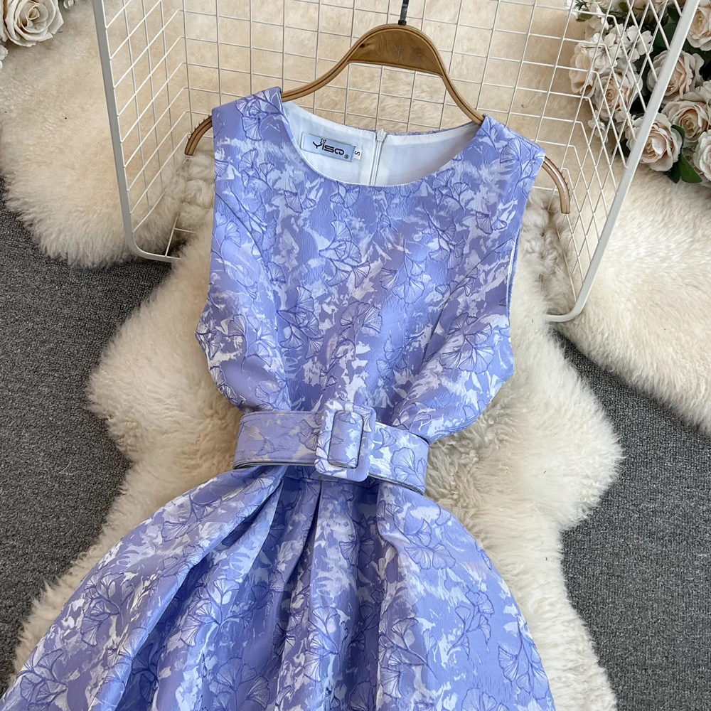 Women Vintage Floral Dresses Summer Slim A-line Sleeveless Party Dresses Ladies Elegant O-neck Casual Midi Dress Vestidos