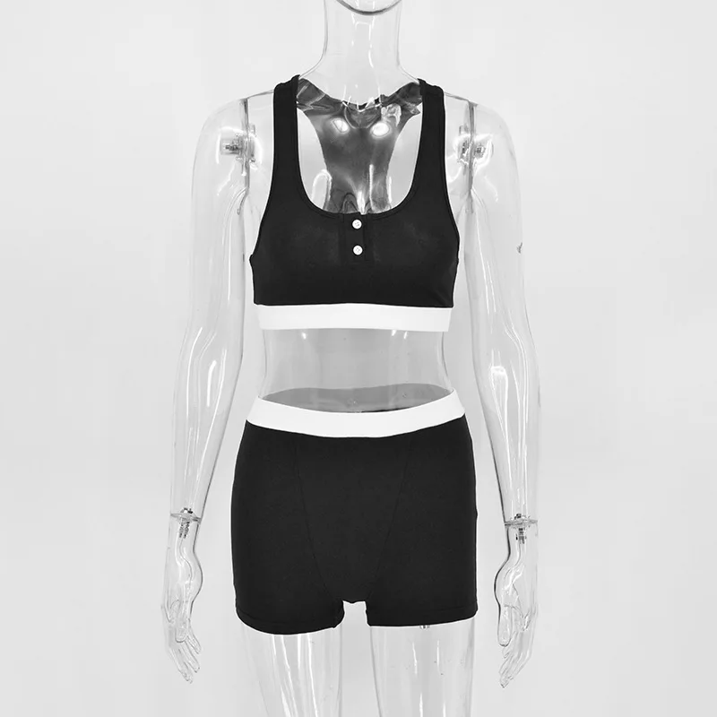 Ootddress Casual Sport Short Sets Women 2 Piece Outfits Summer Basic Contrast Color Tank Top Woman Yago Slim Short Suits Femme 2025