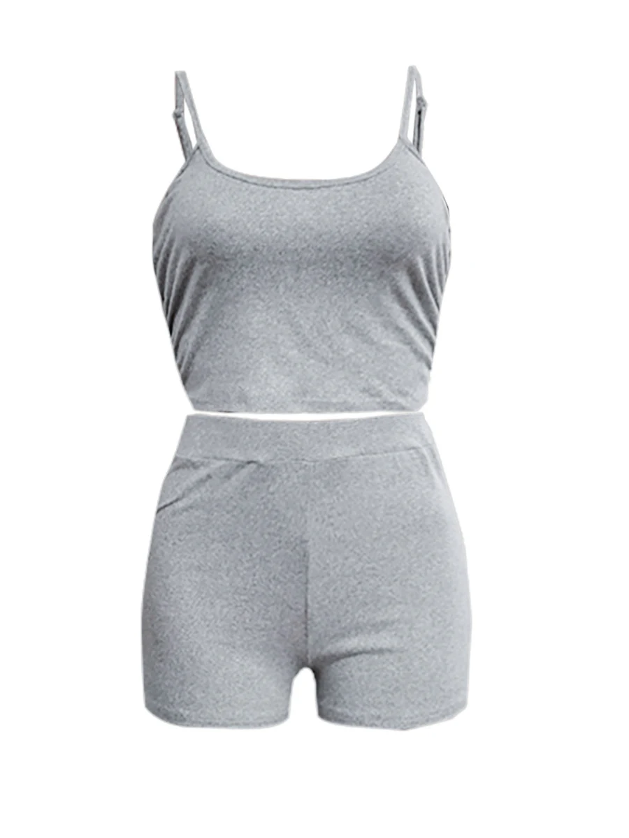 Women Chic Cami Skinny Stretchy Shorts Set Suspenders Top - Stylish and Comfortable
