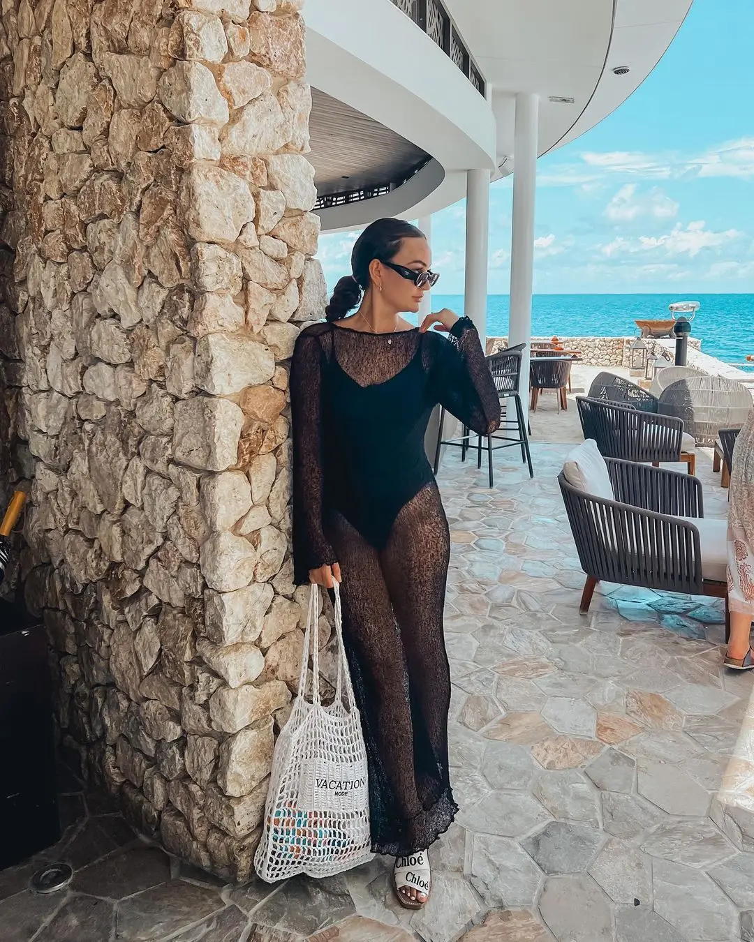 Ootddress Beach Cover Up Outfits For Women Summer Holiday Party Beach Dress Backless See-Through Oversized Crochet Dress Swimwear