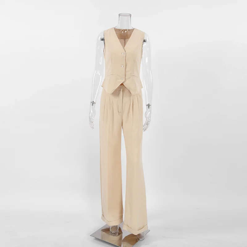 Ootddress Loose Pant Sets Woman High Waist Baggy Casual Trouser Suit For Women Summer V Neck Vest 2 Piece Suits Womens Outfits 2025 7 Ootddress Loose Pant Sets Woman High Waist Baggy Casual Trouser Suit For Women Summer V Neck Vest 2 Piece Suits Womens Outfits 2025