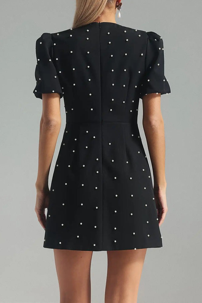Black Bow Detail Paneled Mini Dress