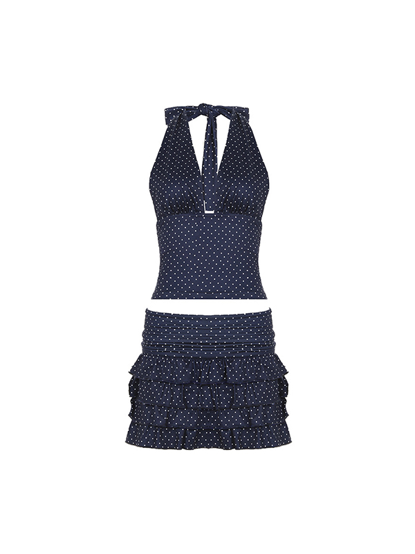 Vintage Neck Lace Up Two Piece
