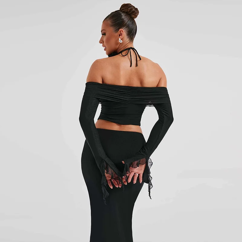 Ootddress Winter New Sexy Long Sleeved Half Skirt Set For Woman 3D Flower Slim Tight Long Skirt Party Evening Dress Two Piece Set 10 Ootddress Winter New Sexy Long Sleeved Half Skirt Set For Woman 3D Flower Slim Tight Long Skirt Party Evening Dress Two Piece Set