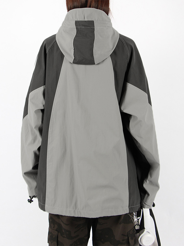 Outdoor Color Block Splice Hooded Jacket