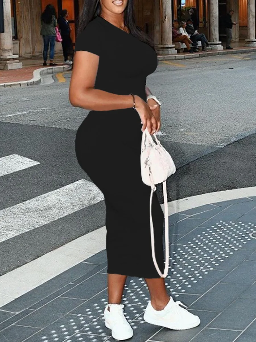 Summer Round Neck Bodycon Dress Women Slim Pencil Wiggle Cocktail Party Dress