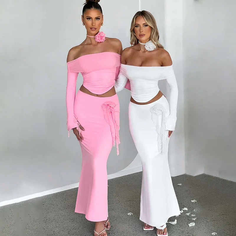 Ootddress Winter New Sexy Long Sleeved Half Skirt Set For Woman 3D Flower Slim Tight Long Skirt Party Evening Dress Two Piece Set 13 Ootddress Winter New Sexy Long Sleeved Half Skirt Set For Woman 3D Flower Slim Tight Long Skirt Party Evening Dress Two Piece Set