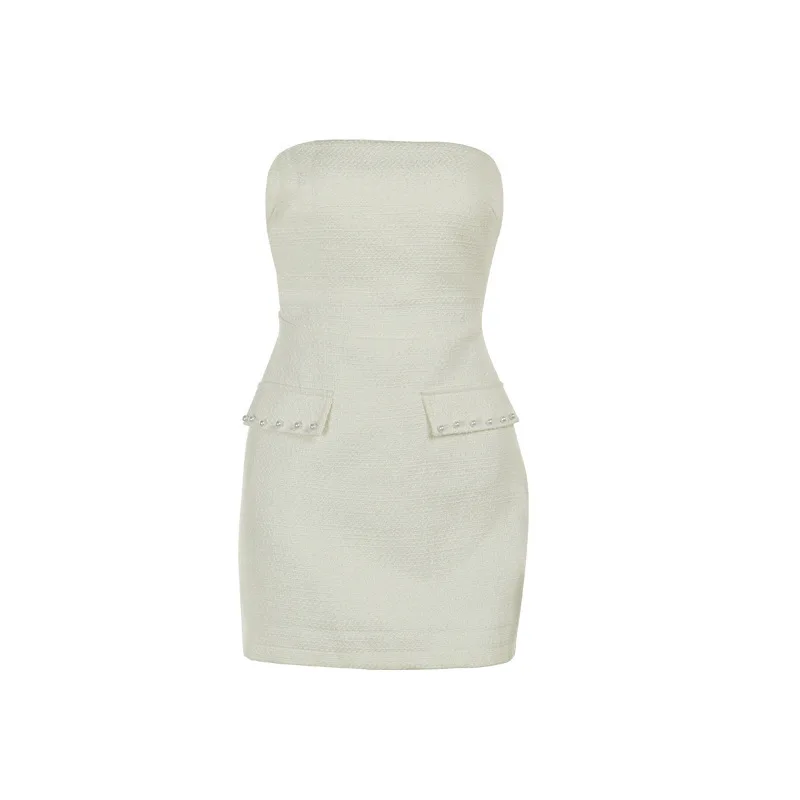 Ootddress Pearl Dress Sets Women Autumn Long Sleeve Coat And Mini Dress Two Piece Sets Femme Sexy Strapless Dress Matching Sets