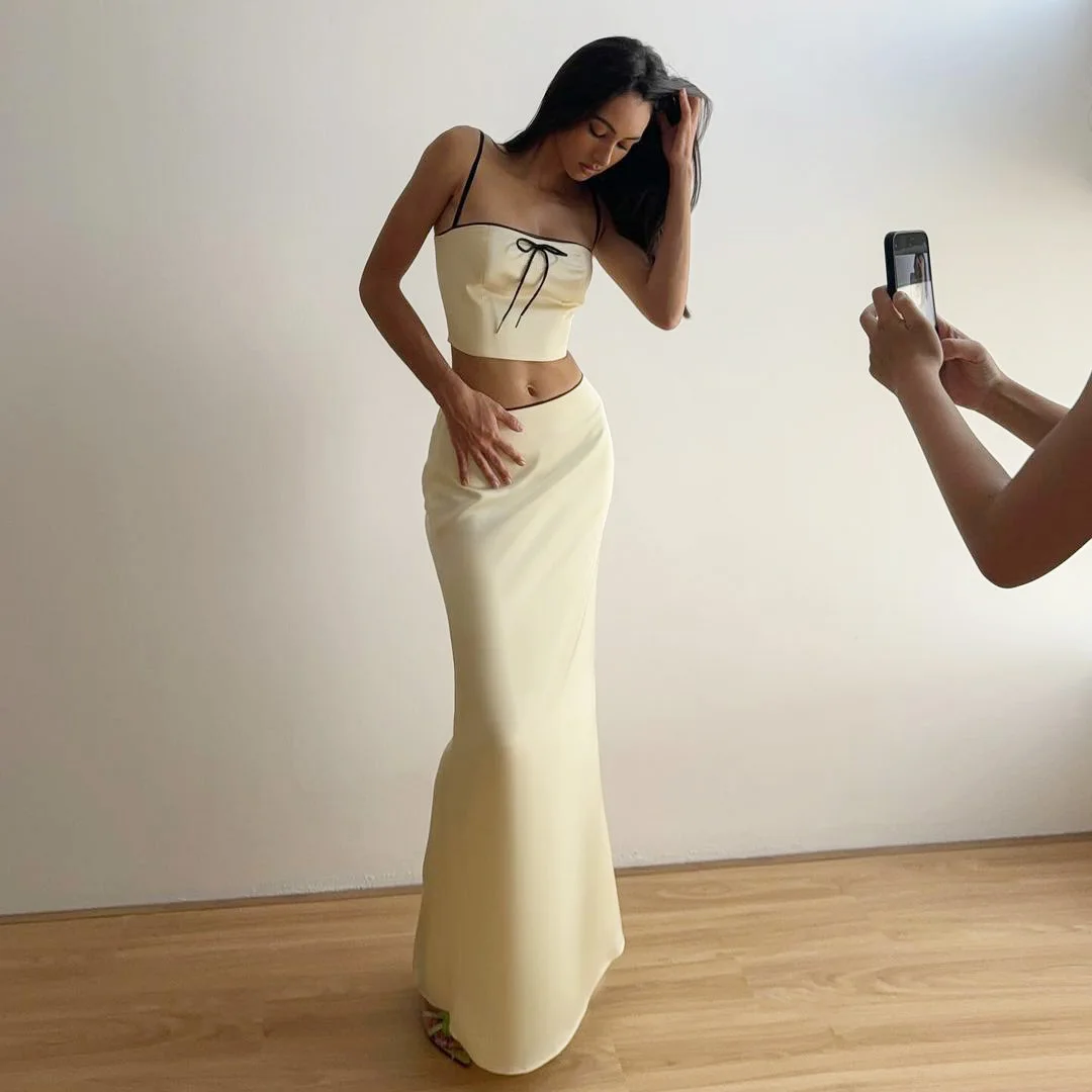 Ootddress Women's Solid Color Slim Fit With Exposed Navel Set Suspender Vest High Waisted Skirt Lady New Fashion Party Clothing 2025