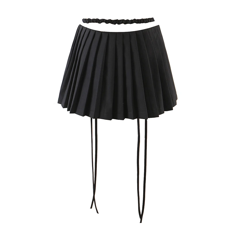 Ootddress New Y2k Mini Skirts 90s Cute Streetwear Casual Grey Pleated Skirts With Belt Hot Zipped A-Line Women Short Skirt Summer