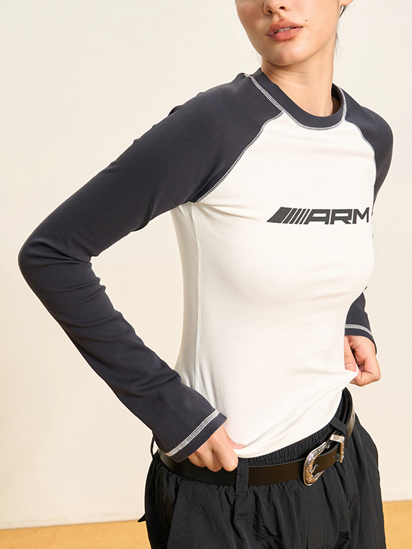 Raglan Contrast Color Slim Long Sleeve Tee