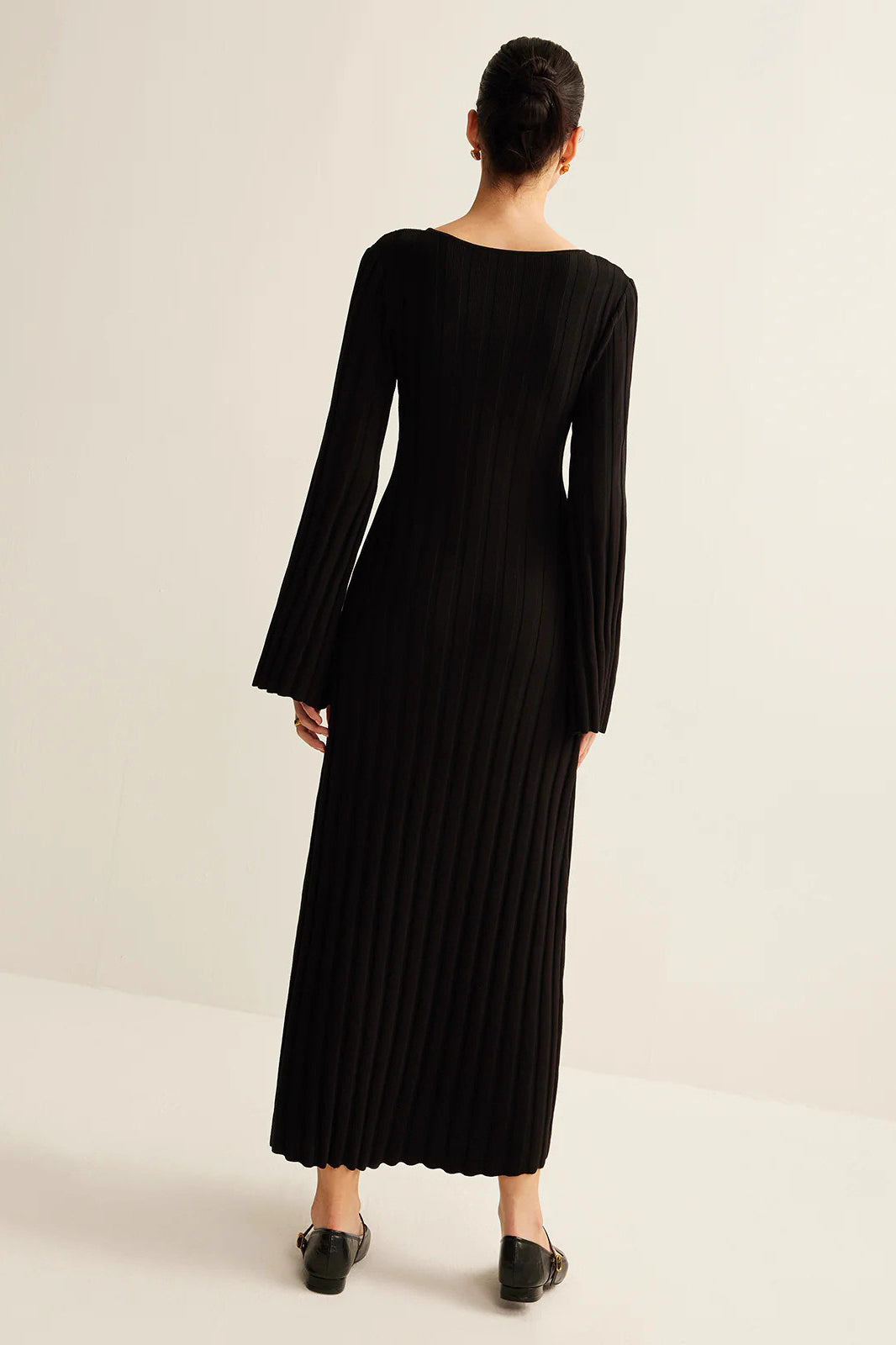 Black V-Neck Button Front Sweater Dress
