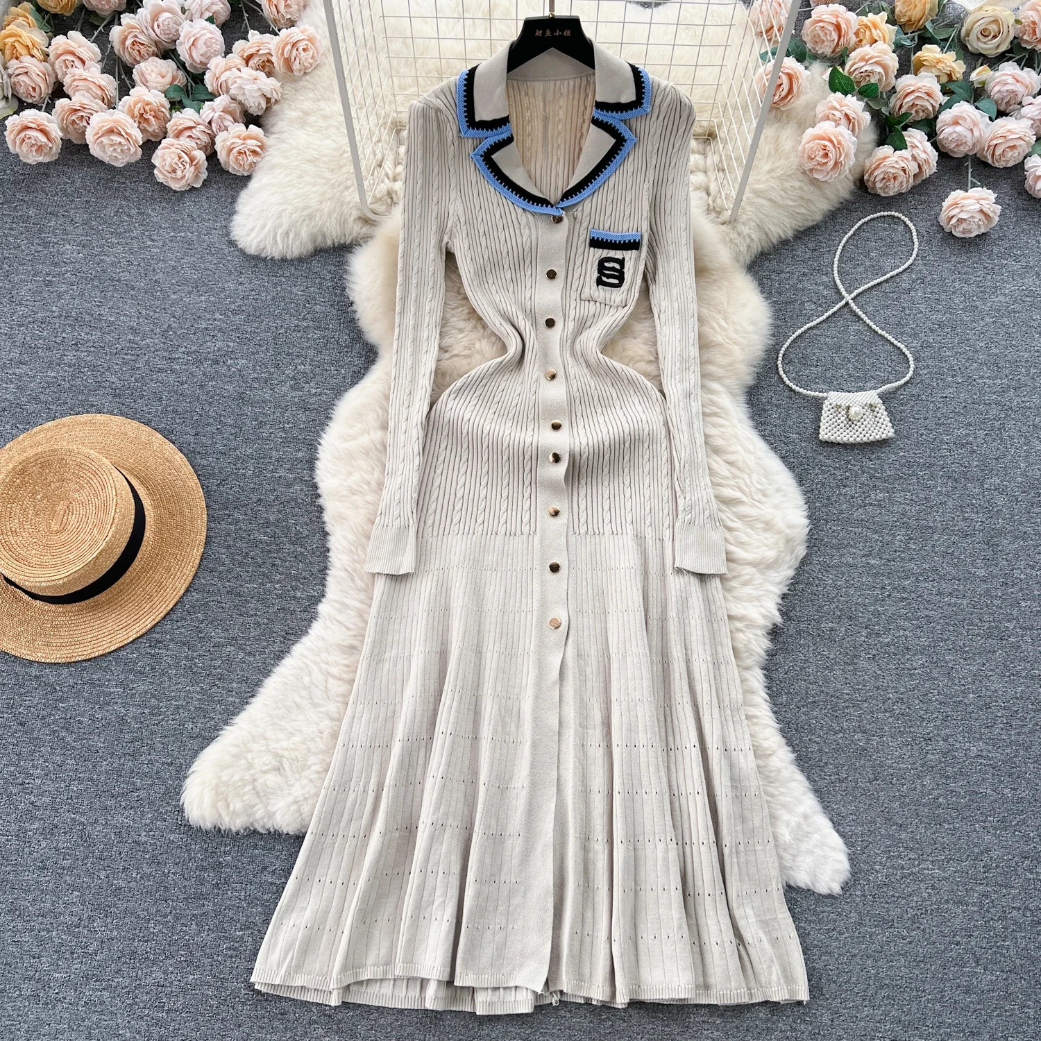 Women Elegant Knitted Dress Spring Autumn Long Sleeve Sexy V-neck Bodyon Dresses Ladies Slim A-line Single Breasted Sweater Robe 5 Women Elegant Knitted Dress Spring Autumn Long Sleeve Sexy V-neck Bodyon Dresses Ladies Slim A-line Single Breasted Sweater Robe