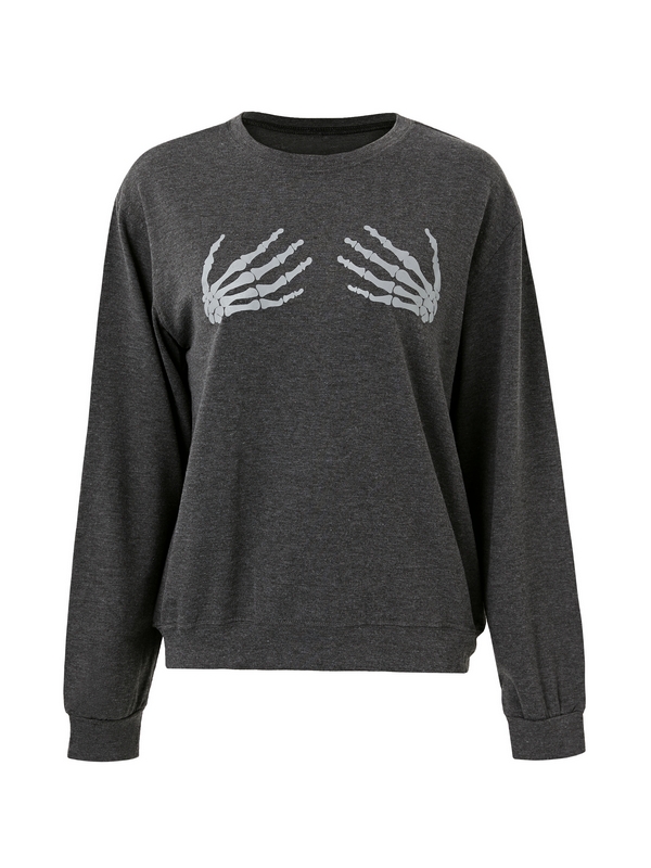 Hand Bone Print Pull Over Sweatshirt