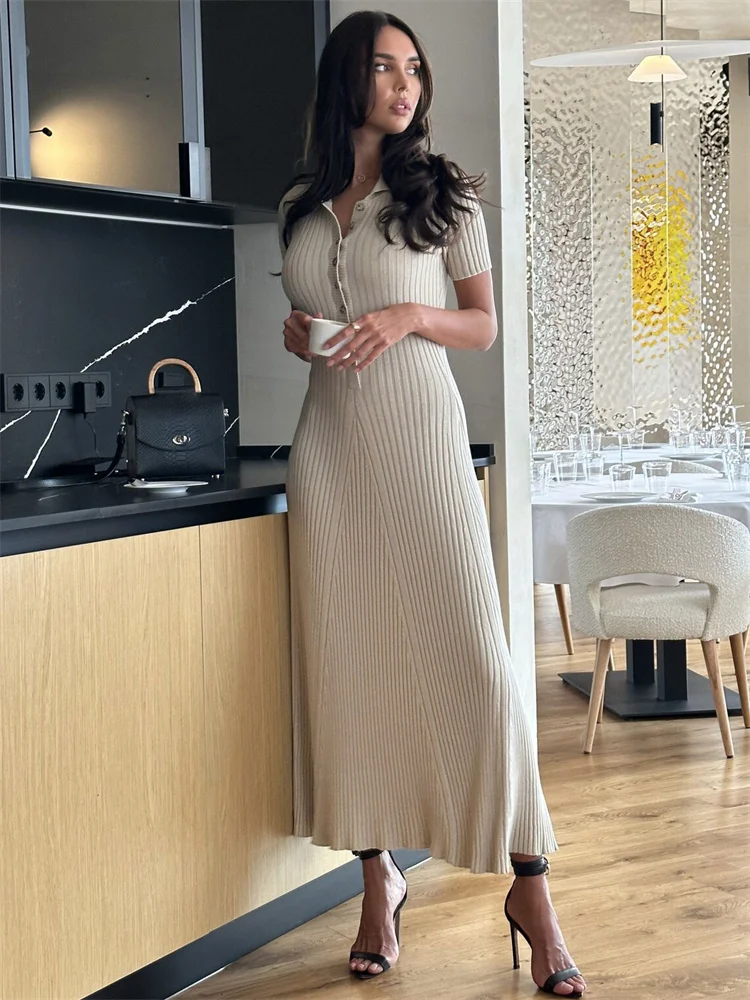 Ootddress Knitted Rib Slim Maxi Dresses For Women High Waist Casual Loose Dress Women's Autumn Elegant Temperament Long Dress Femme