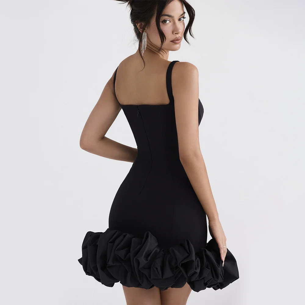 Ootddress Black Elegant Sexy Mini Dress For Women Sundress New Spaghetti Strap Backless Bodycon Club Party Short Dress Vestido
