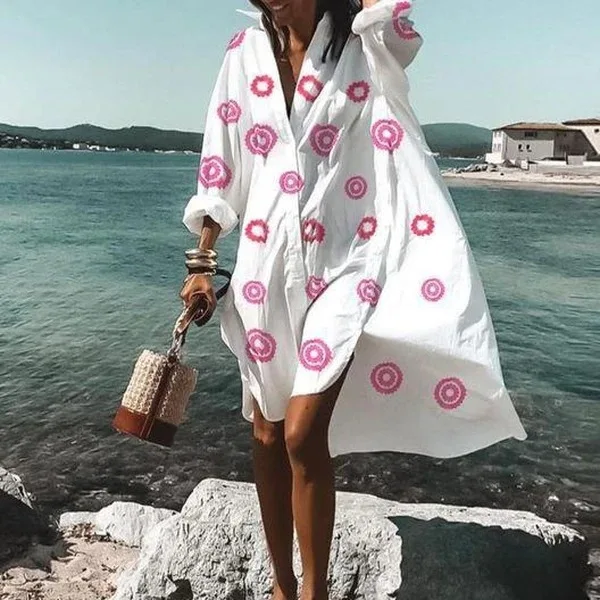 Color Flowers Printed Shirts Dresses Women Fashion Temperament Commuting Loose Midi Shirts Dress Lady Vestidos Spring Summer New 12 Color Flowers Printed Shirts Dresses Women Fashion Temperament Commuting Loose Midi Shirts Dress Lady Vestidos Spring Summer New