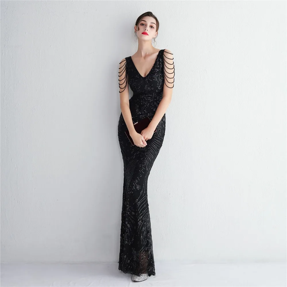 Sexy V-neck Sleeveless Dress with Stones and Crystals Fashion Sequins Tassel Elegant Women Party Dresses High Waisted Long Dress 49 103A0979.jpg