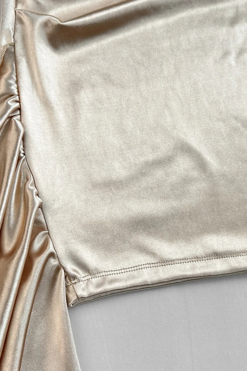 One-Shoulder Ruched Satin Draped Sash Asymmetrical Hem Mini Dress