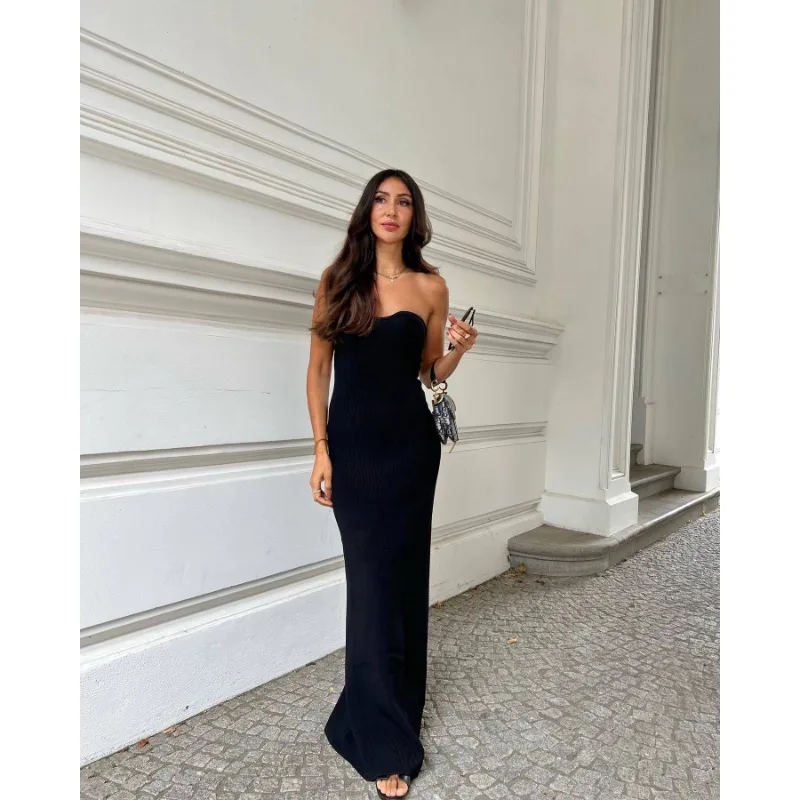 Ootddress Backless Slim Fashion Maxi Dress Knit Women Off-Shoulder High Waist Solid Elegant Party Dress Knitwear Female Sexy Dress