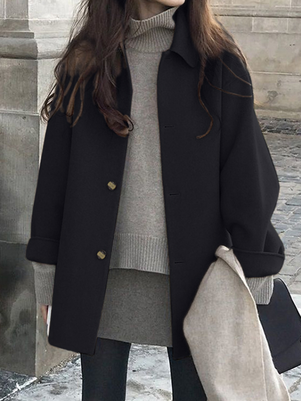 Button Front Wool Blend Long Coat