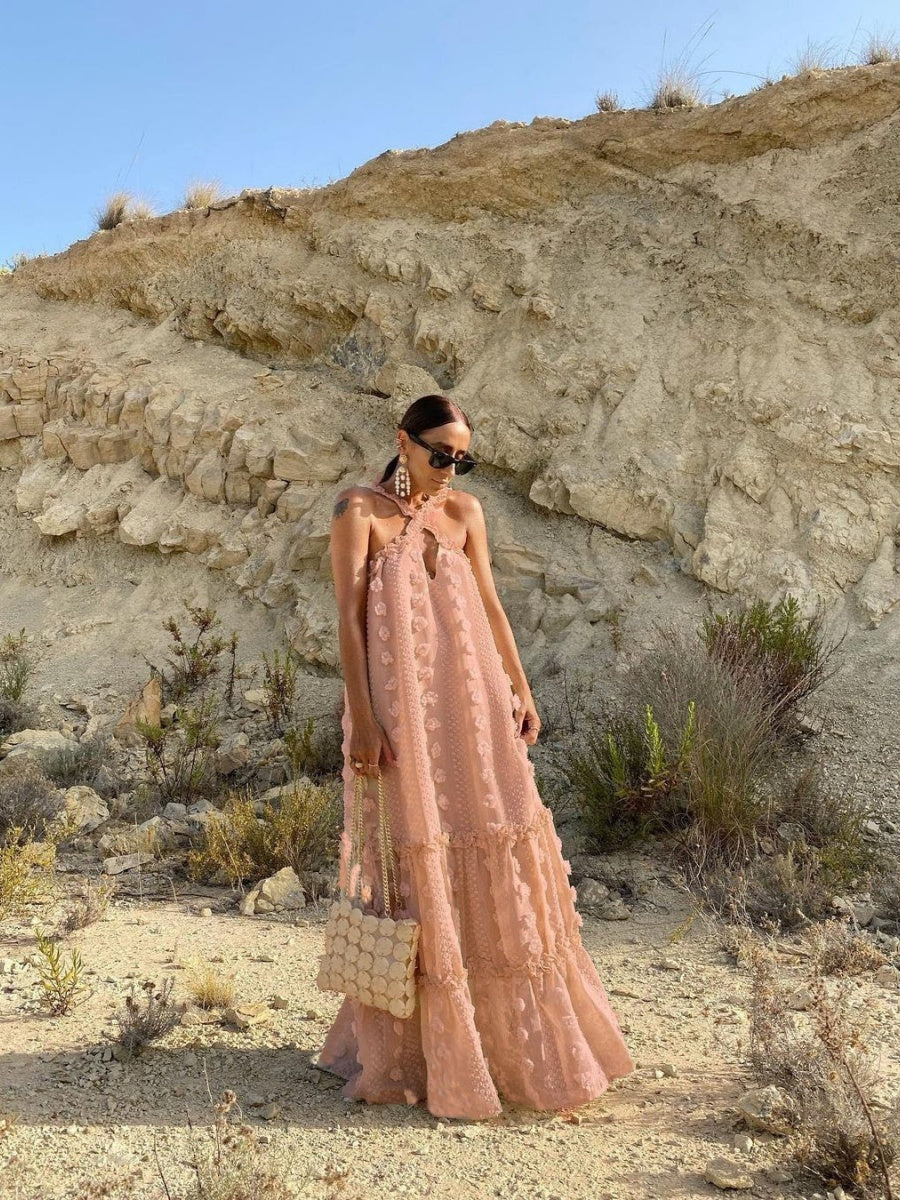 Halter 3D Crochet Lace Maxi Dresses