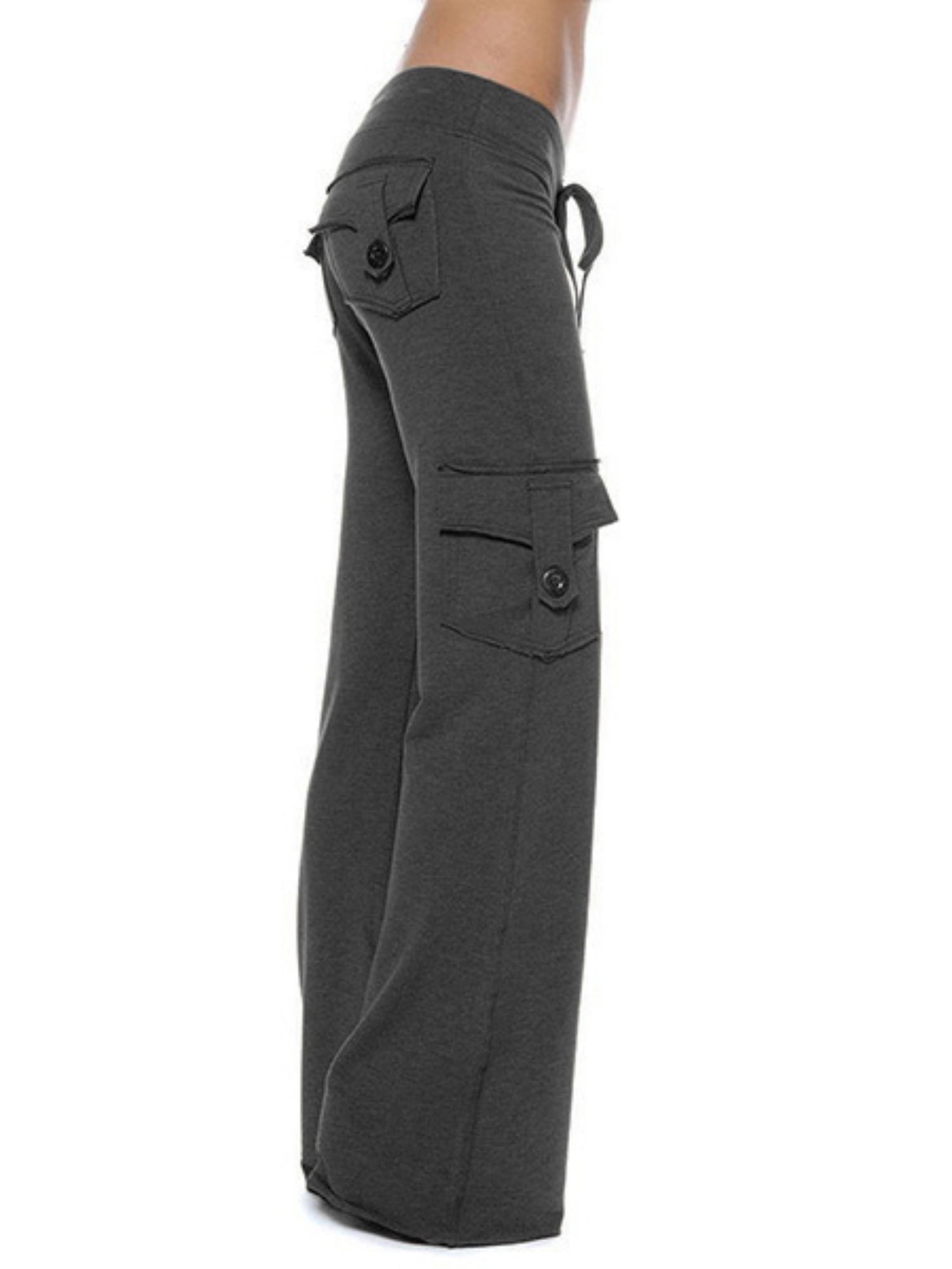 Elastic Waist Buttons Pocket Yoga Pants