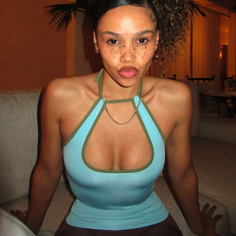 Summer Dopamine Apparel Halter Backless Strappy Skeleton Tank Sleeveless Blouse for Girls Casual Candy Color Top