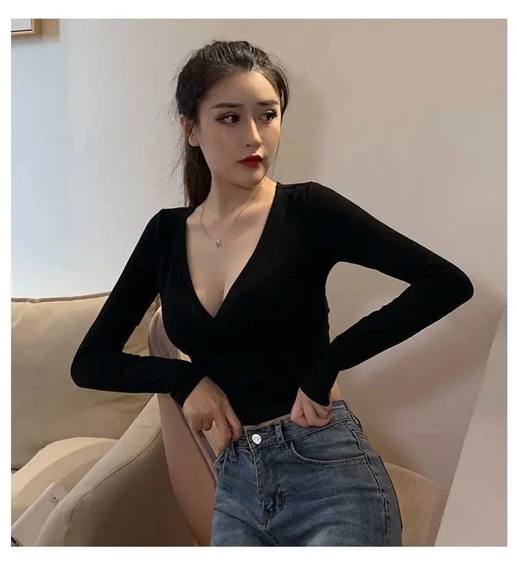 Y2K Sexy Long Sleeve Crop Top Women Clothing 2025 New Autumn Basic V-Neck T Shirt Casual Streetwear Skinny Slim Clothes 11 Y2K Sexy Long Sleeve Crop Top Women Clothing 2025 New Autumn Basic V-Neck T Shirt Casual Streetwear Skinny Slim Clothes