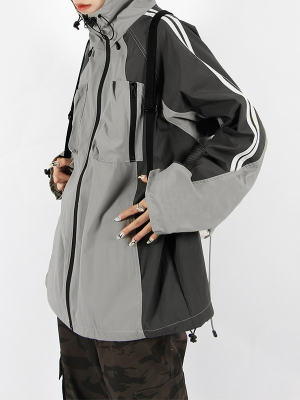 Outdoor Color Block Splice Hooded Jacket