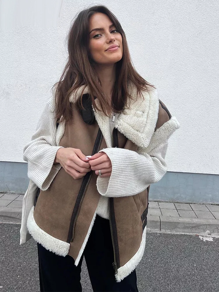 Ootddress Suede Leather Thick Fleece Jacket Autumn Winter Women Splice Sleeveless Faux Shearling Jackets Vest Y2K Cardigans Coats 9 Ootddress Suede Leather Thick Fleece Jacket Autumn Winter Women Splice Sleeveless Faux Shearling Jackets Vest Y2K Cardigans Coats