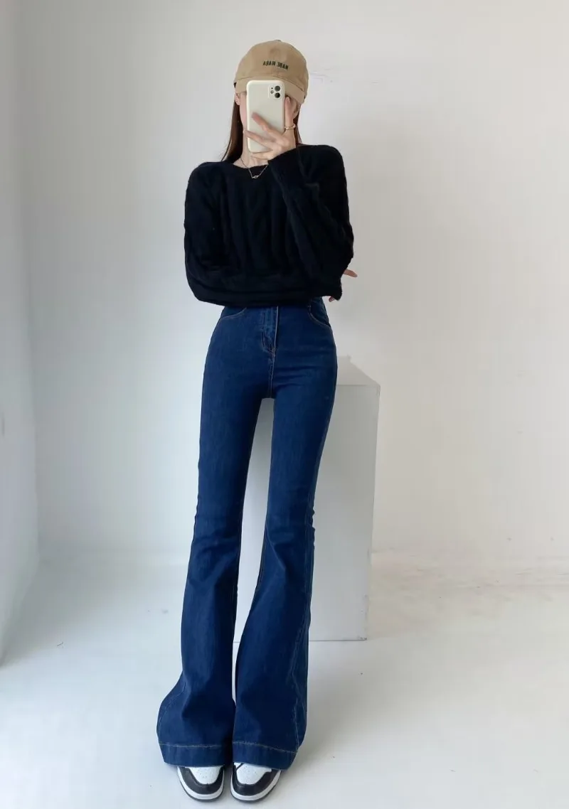Ootddress Flare Jeans Women Summer Streetwear Bodycon Long Denim Pants 2025 Blue Elastic Fashion Y2K Trousers High Waisted Jeans