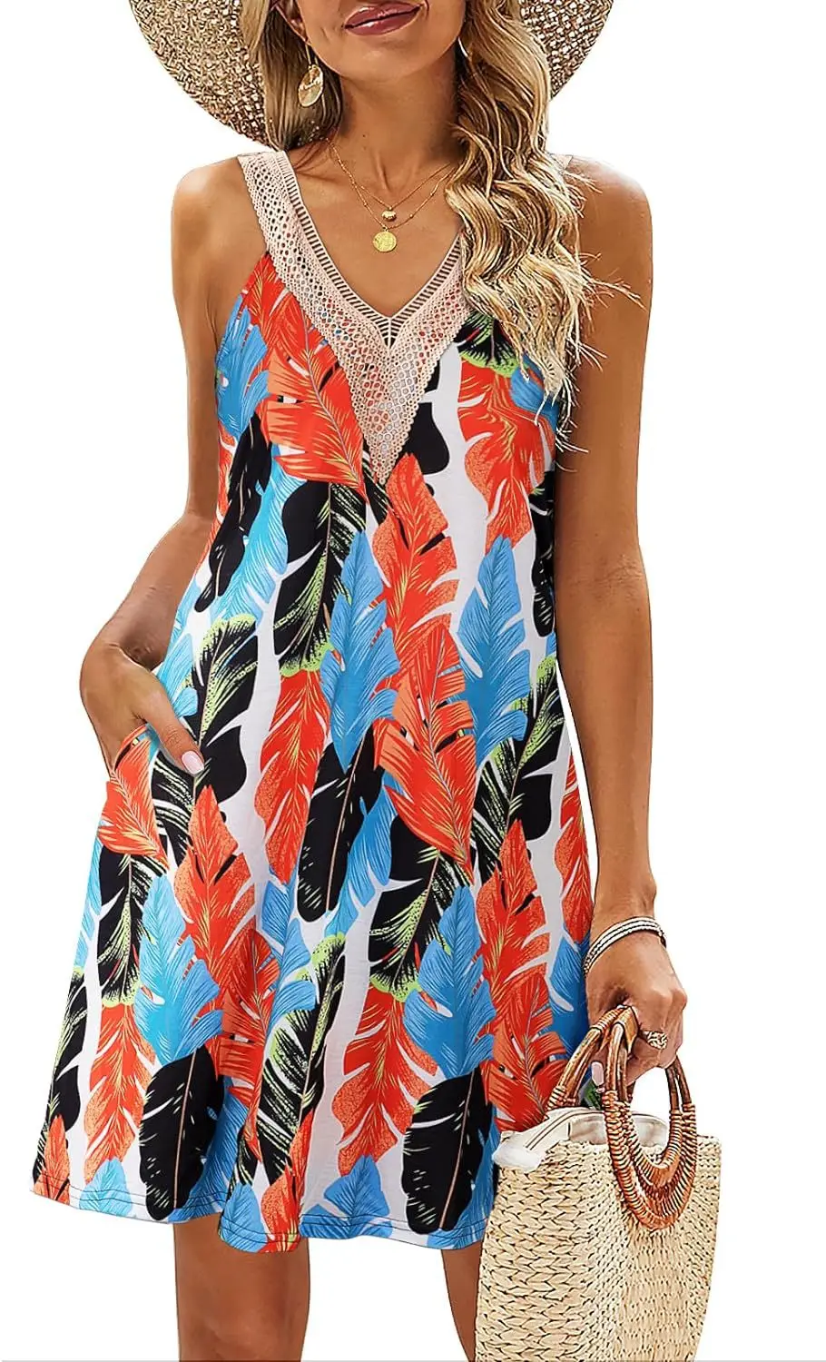 Summer Print Vest Dresses Women Lace Patchwork V-neck Casual Beach Vacation Mini Dress Fashion Lady Commuting Clothing Vestidos 37 Summer Print Vest Dresses Women Lace Patchwork V-neck Casual Beach Vacation Mini Dress Fashion Lady Commuting Clothing Vestidos
