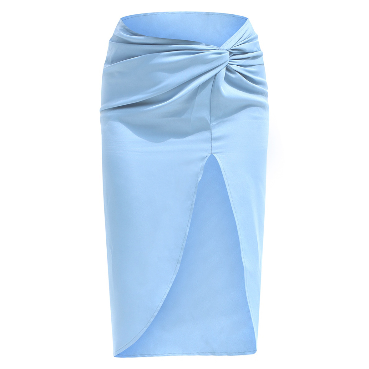 Ootddress Women Solid Satin High Splite Out Sexy Skirts Folds Irregular High Waist Bodycon Long Skirts Female French Style Outwears