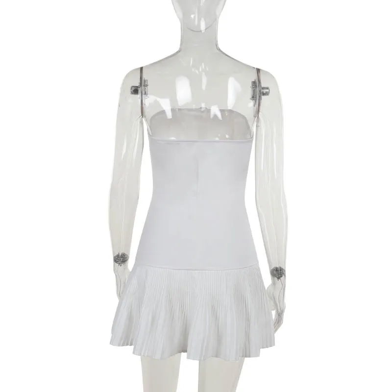 JULISSA MO Sexy Strapless Pleated Women Dress White Single Breasted High Waist Dress Female Summer Skinny Elegant Party Clubwear