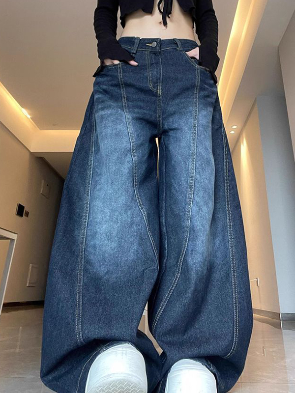 Vintage Navy Blue Straight Boyfriend Jeans