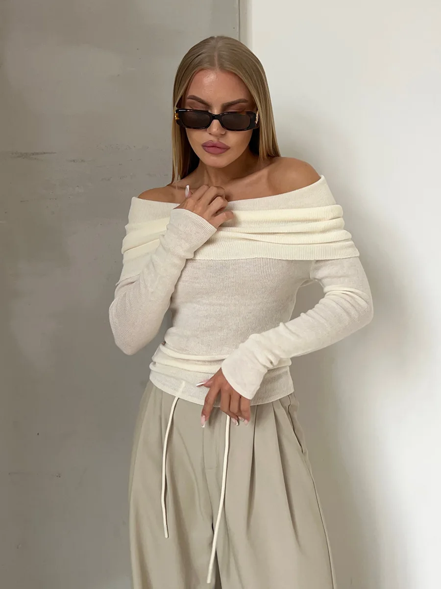 Ootddress Off-Shoulder Sexy Knit Pullover Sweater For Women Mesh See-Through Long Sleeve Backless Y2k Top Fashion Knitwear Pullover 21 Ootddress Off-Shoulder Sexy Knit Pullover Sweater For Women Mesh See-Through Long Sleeve Backless Y2k Top Fashion Knitwear Pullover