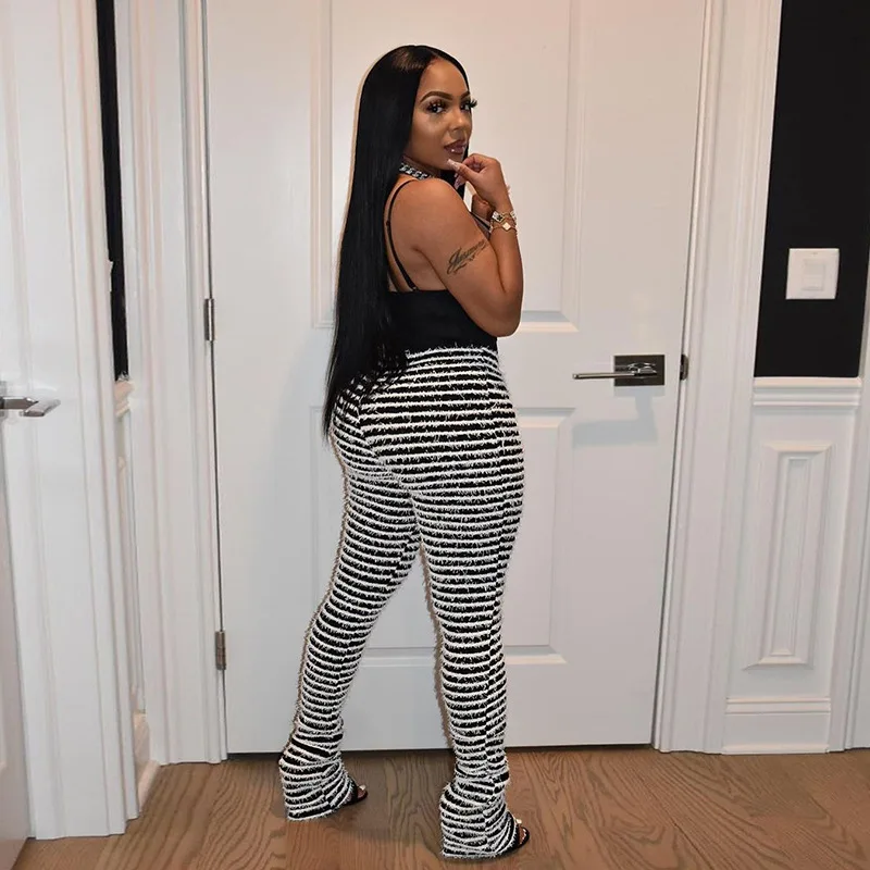 Ootddress New Stacked Leggings Pants Ladies Casual Contrast Color Black And White Sweatpants Y2k Streetwear Hem Flare Women's Pants
