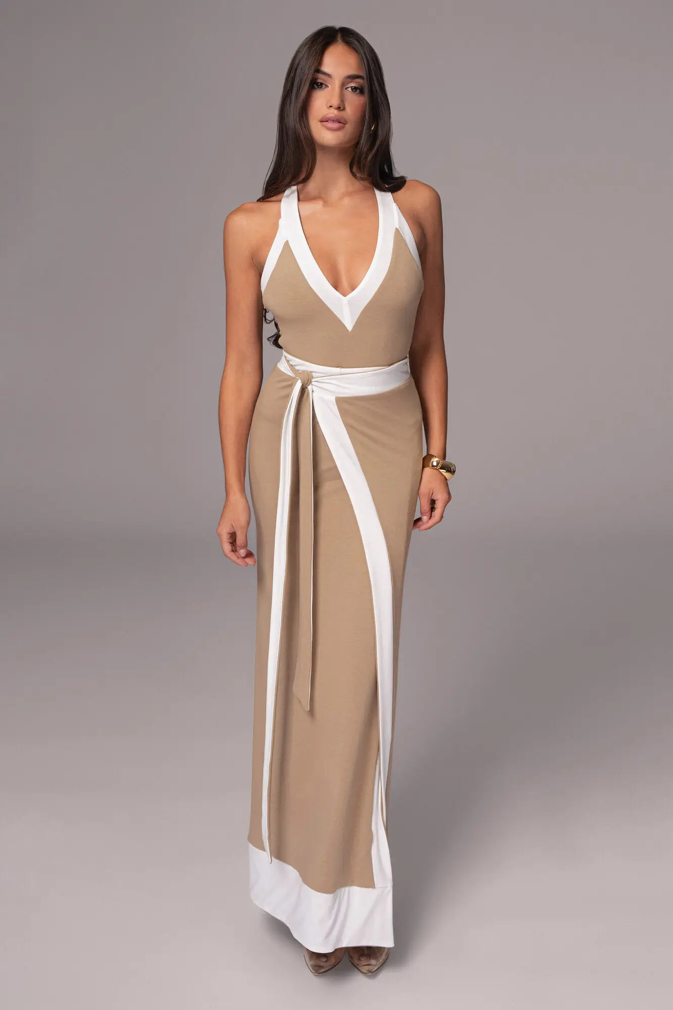 1.jpg Sexy Sleeveless Deep V Tight Bobysuit Top Skirt Two-piece Set Women Patchwork Elegant Party Autumn Winter New Set 2025