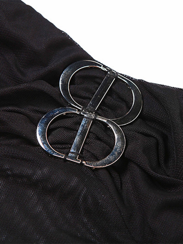 Low Cut Metal Decor Mesh Bandeau Top