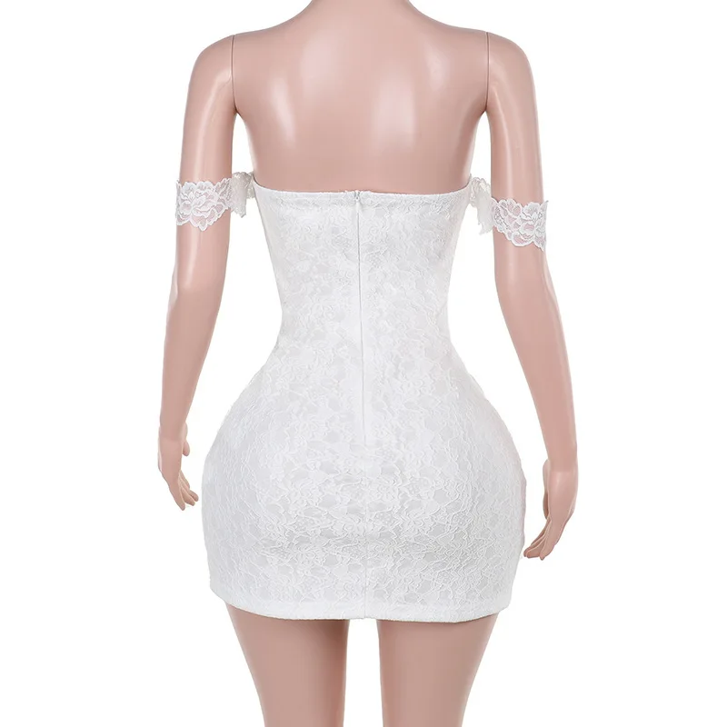 Ootddress Strapless Backless Sexy Mini Dress For Women Fashion Lace Off-shoulder Sleeveless Bodycon Club Party Dress Clubwear