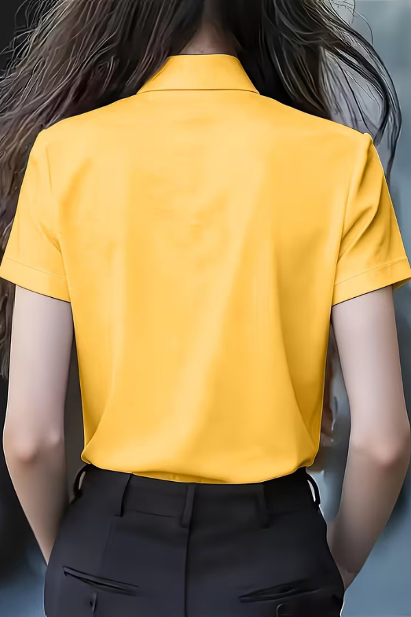 Solid Color Tie-neck Ruffle Collar Short-sleeved Casual Shirt