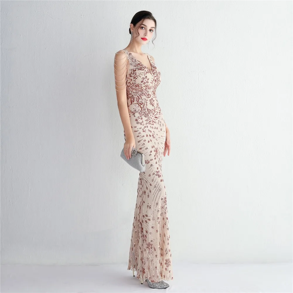 Sexy V-neck Sleeveless Dress with Stones and Crystals Fashion Sequins Tassel Elegant Women Party Dresses High Waisted Long Dress 31 103A0912.jpg