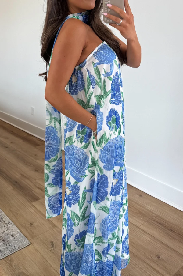 Floral Print Sleeveless Off-shoulder Loose Casual Maxi Dress