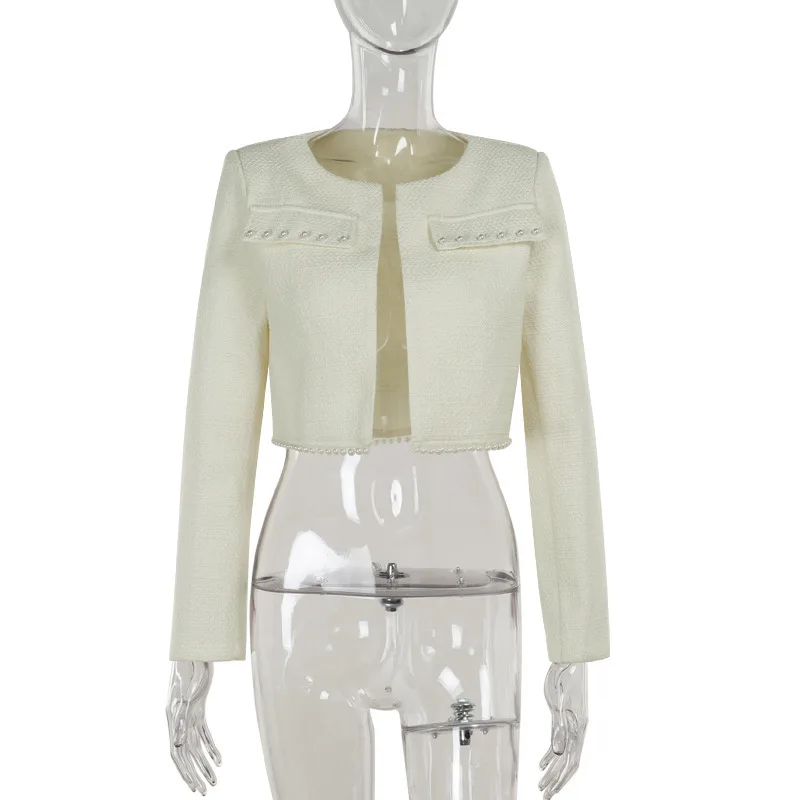 Ootddress Pearl Dress Sets Women Autumn Long Sleeve Coat And Mini Dress Two Piece Sets Femme Sexy Strapless Dress Matching Sets