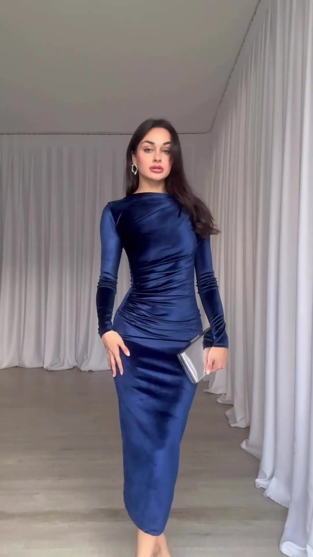 Ootddress Elegant Long Sleeved Velvet Dress For Women Noble Velvet Slim Sexy Slit Irregular Dress Long Dress Party Evening Dress 11 Ootddress Elegant Long Sleeved Velvet Dress For Women Noble Velvet Slim Sexy Slit Irregular Dress Long Dress Party Evening Dress